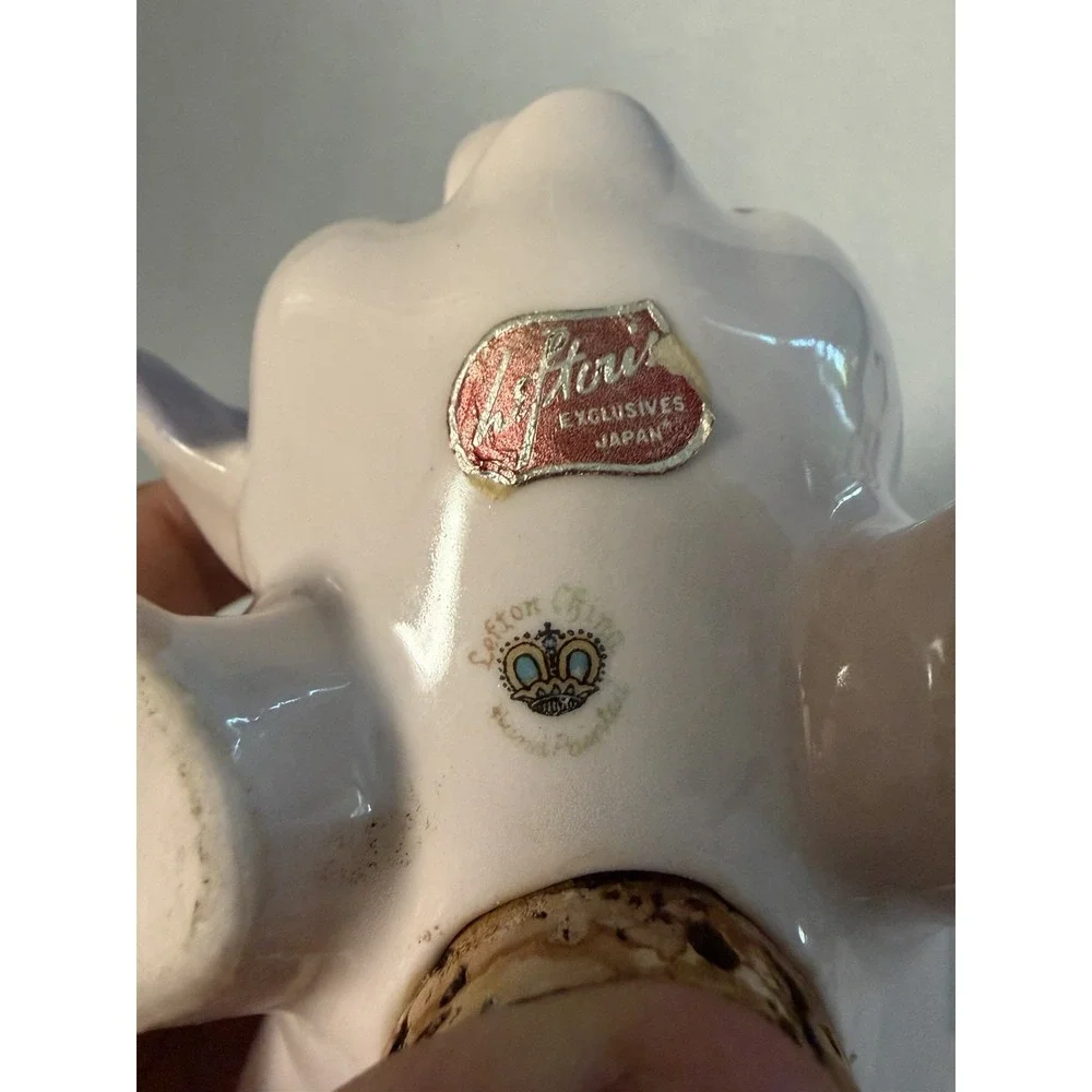 Vintage Lefton Japan Piggy Bank Applied Porcelain Flowers Pink Pig Coin Bank